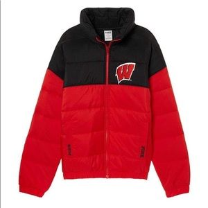 Vs pink Wisconsin badger puffer jacket